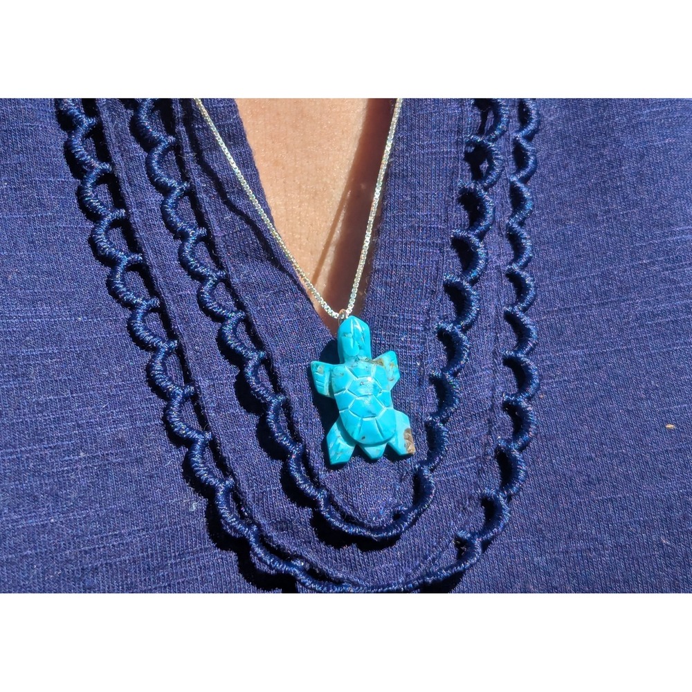Authentic Navajo Necklace Turquoise Carved Turtle Native American‎ Jewelry **